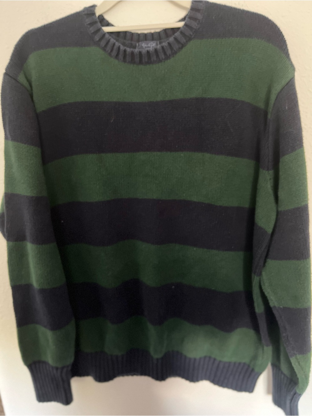 Brandy Melville Green and Navy Wide-Stripe Crewneck Sweater